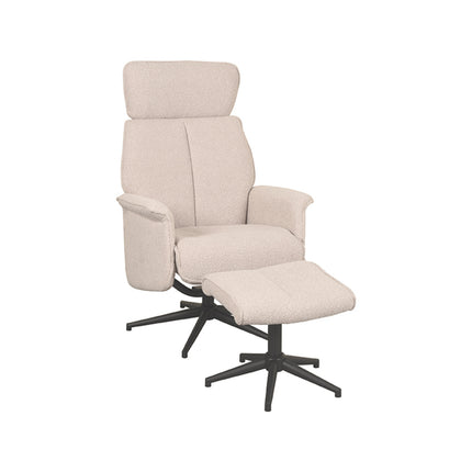 LABEL51 - Relaxfauteuil Verdal + Hocker 77x79x109 cm - Naturel Boucle | Zwart Metaal