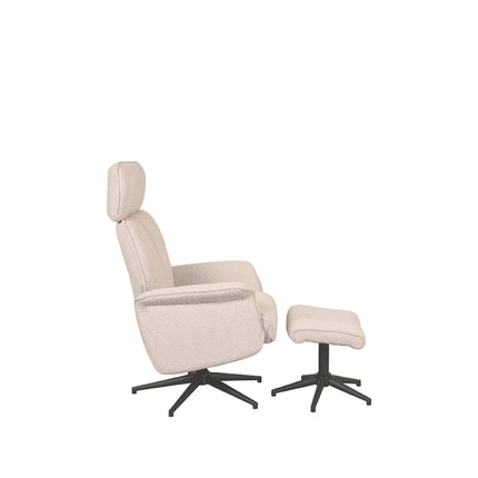 LABEL51 - Relaxfauteuil Verdal + Hocker 77x79x109 cm - Naturel Boucle | Zwart Metaal