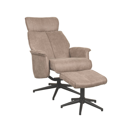 LABEL51 - Relaxfauteuil Verdal + Hocker 77x79x109 cm - Taupe Micro Suede | Zwart Metaal