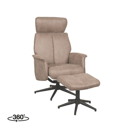 LABEL51 - Relaxfauteuil Verdal + Hocker 77x79x109 cm - Taupe Micro Suede | Zwart Metaal