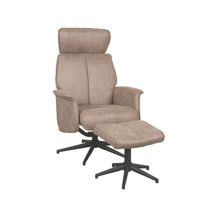 LABEL51 - Relaxfauteuil Verdal + Hocker 77x79x109 cm - Taupe Micro Suede | Zwart Metaal