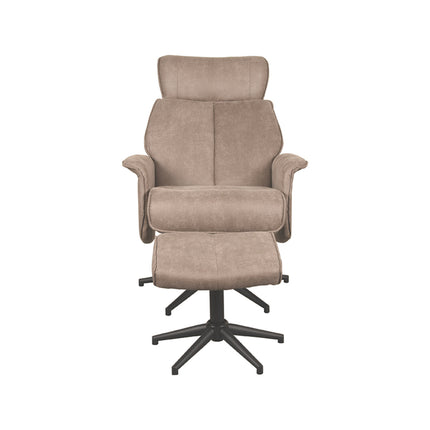 LABEL51 - Relaxfauteuil Verdal + Hocker 77x79x109 cm - Taupe Micro Suede | Zwart Metaal