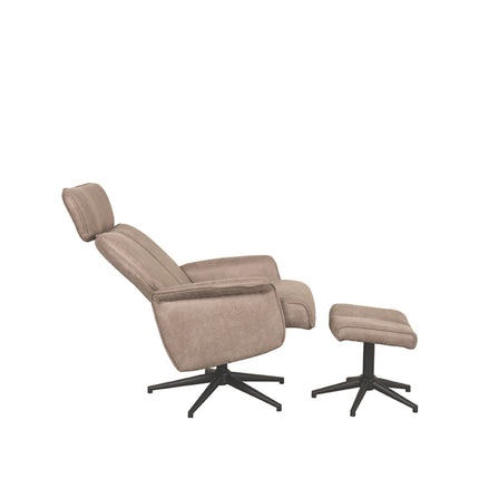 LABEL51 - Relaxfauteuil Verdal + Hocker 77x79x109 cm - Taupe Micro Suede | Zwart Metaal