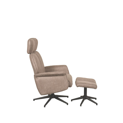 LABEL51 - Relaxfauteuil Verdal + Hocker 77x79x109 cm - Taupe Micro Suede | Zwart Metaal