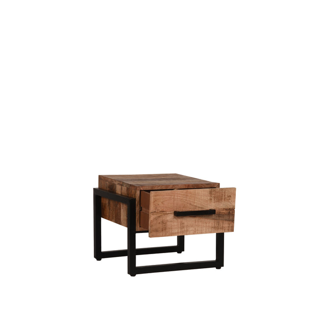 LABEL51 - Salontafel Bolivia 50x50x41 cm - Rough Mangohout | Zwart Metaal
