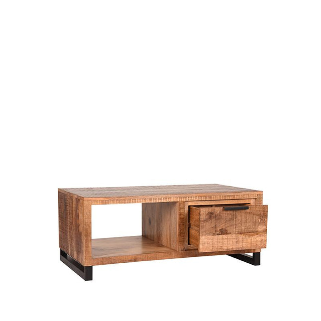 LABEL51 - Salontafel Glasgow 110x60x45 cm - Rough Mangohout | Zwart Metaal