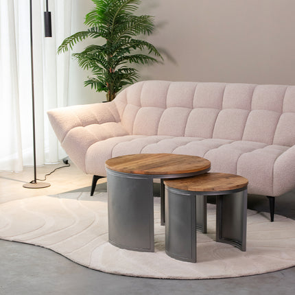 D-MAXX - Salontafel Set Bunch 60x60x45 cm - Rough Mangohout | Vintage Metaal