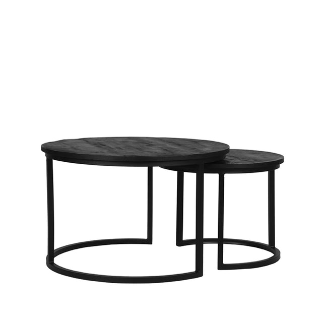 LABEL51 - Salontafel Set Double 70x70x45 cm - Zwart Mangohout | Zwart Metaal