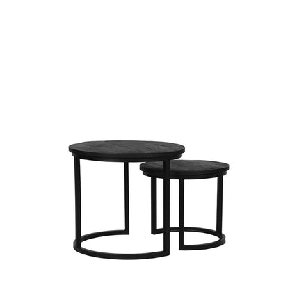 LABEL51 - Salontafel Set Duo 50x50x45 cm - Zwart Mangohout | Zwart Metaal