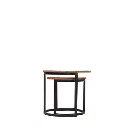 LABEL51 - Salontafel Set Duo 50x50x45 cm - Rough Mangohout | Zwart Metaal