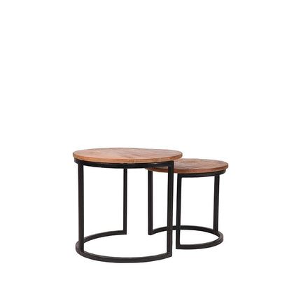 LABEL51 - Salontafel Set Duo 50x50x45 cm - Rough Mangohout | Zwart Metaal