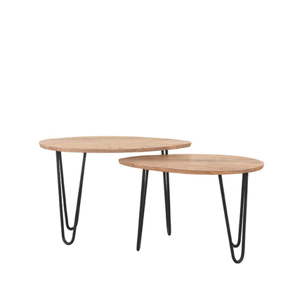 LABEL51 - Salontafel Set Frisk 68x43x44 cm - Rough Mangohout | Zwart Metaal