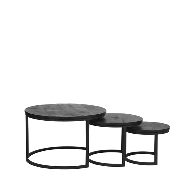 LABEL51 - Salontafel Set Triplet XL - Zwart Mangohout | Zwart Metaal