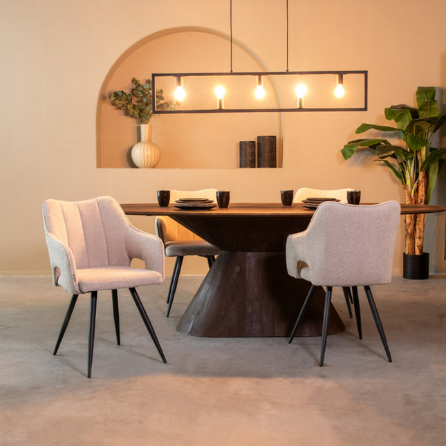 LABEL51 - Eetkamerstoel Noud 55x60x87 cm - Naturel Boucle | Zwart Metaal