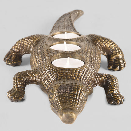 LABEL51 - Waxinelichthouder Krokodil 43x16x4 cm - Antiek Goud Metaal