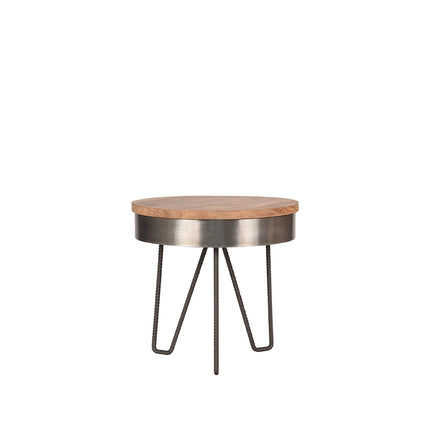 LABEL51 - Bijzettafel Saran 44x44x43 cm - Grijs Metaal l Mangohout