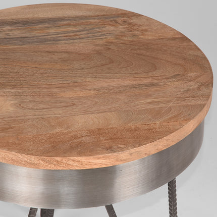 LABEL51 - Bijzettafel Saran 44x44x43 cm - Grijs Metaal l Mangohout