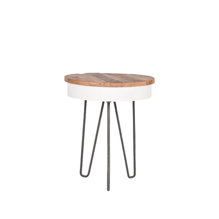 LABEL51 - Bijzettafel Saria 44x44x53 cm - Wit Metaal l Mangohout
