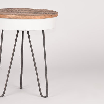 LABEL51 - Bijzettafel Saria 44x44x53 cm - Wit Metaal l Mangohout