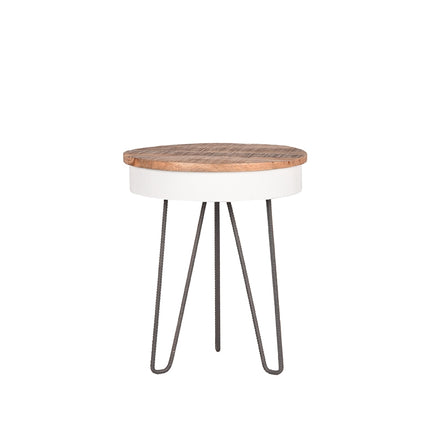 LABEL51 - Bijzettafel Saria 44x44x53 cm - Wit Metaal l Mangohout