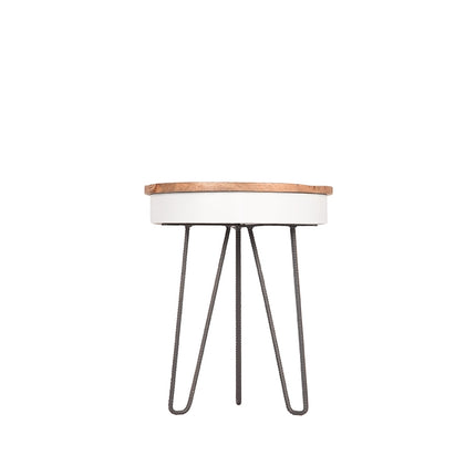 LABEL51 - Bijzettafel Saria 44x44x53 cm - Wit Metaal l Mangohout