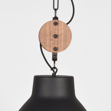 LABEL51 - Hanglamp Dock 42x42x37 cm - Zwart Metaal l Naturel Rubberwood