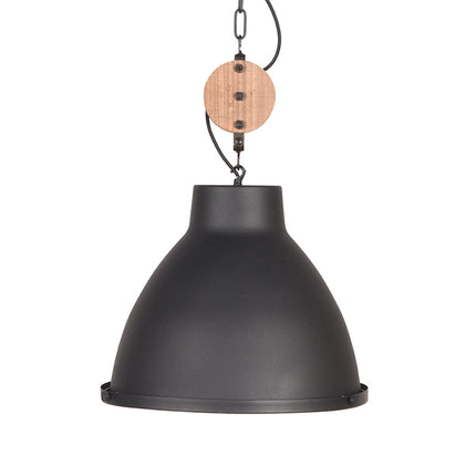 LABEL51 - Hanglamp Dock 42x42x37 cm - Zwart Metaal l Naturel Rubberwood