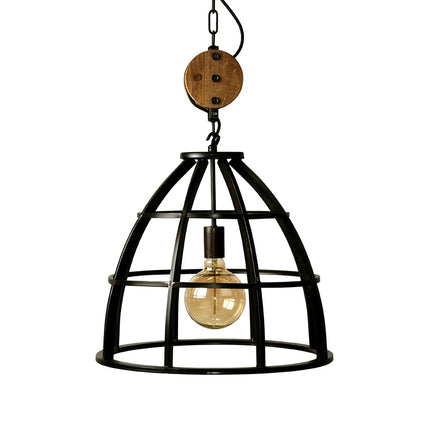 LABEL51 - Hanglamp Lift 47x47x42 cm - Zwart Staal l Naturel Rubberwood