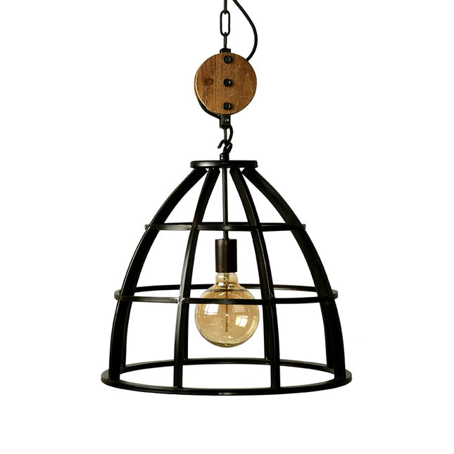 LABEL51 - Hanglamp Lift 47x47x42 cm - Zwart Staal l Naturel Rubberwood