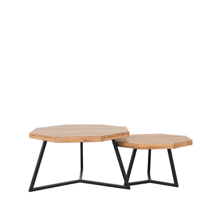LABEL51 - Salontafel Set Figure 70x70x40 cm - Rough Mangohout | Zwart Metaal