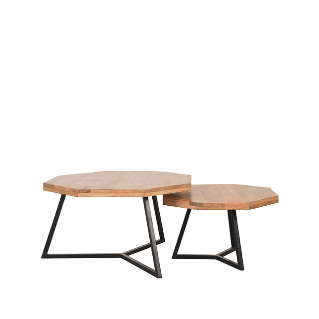 LABEL51 - Salontafel Set Figure 70x70x40 cm - Rough Mangohout | Zwart Metaal