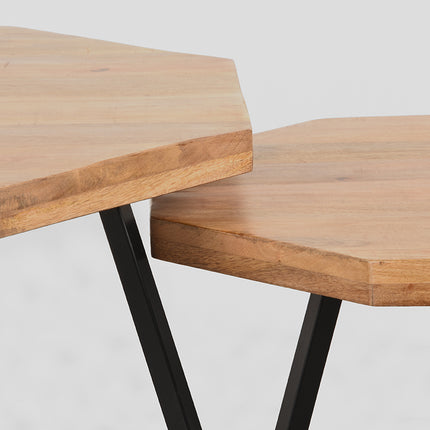 LABEL51 - Salontafel Set Figure 70x70x40 cm - Rough Mangohout | Zwart Metaal