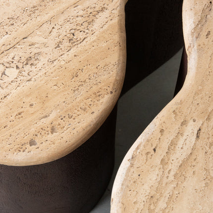 LABEL51 - Salontafel Davi 80x70x31 cm - Travertin | Espresso Mangohout