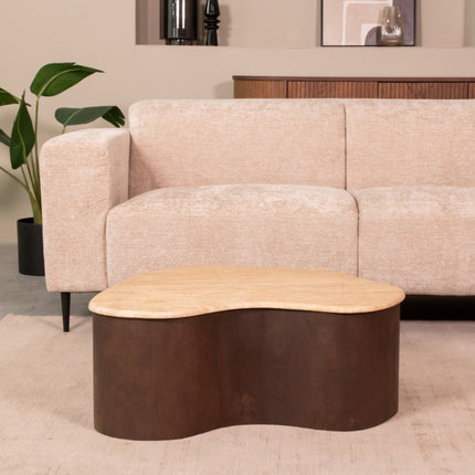 LABEL51 - Salontafel Davi 80x70x31 cm - Travertin | Espresso Mangohout
