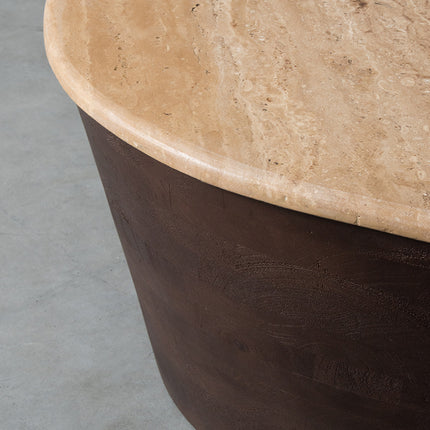 LABEL51 - Salontafel Ravi 110x80x32 cm - Travertin | Espresso Mangohout
