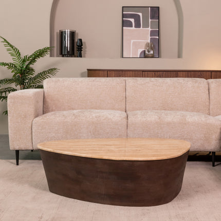 LABEL51 - Salontafel Ravi 110x80x32 cm - Travertin | Espresso Mangohout