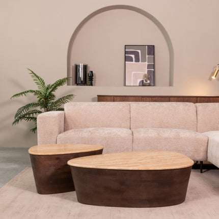 LABEL51 - Salontafel Ravi 110x80x32 cm - Travertin | Espresso Mangohout