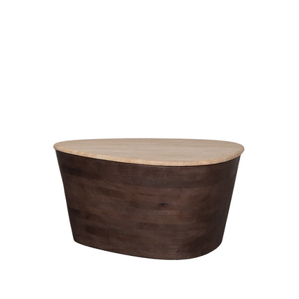 LABEL51 - Salontafel Ravi 70x50x37 cm - Travertin | Espresso Mangohout