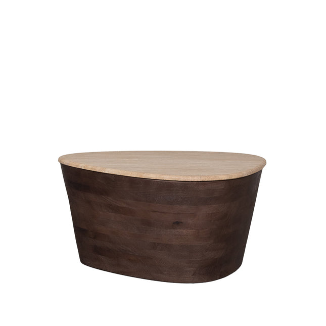 LABEL51 - Salontafel Ravi 70x50x37 cm - Travertin | Espresso Mangohout