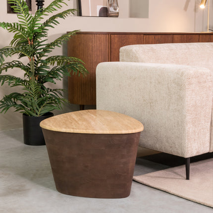 LABEL51 - Salontafel Ravi 70x50x37 cm - Travertin | Espresso Mangohout