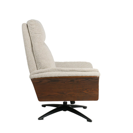 LABEL51 - Relaxfauteuil Zenza + Hocker 76x91x109 cm - Naturel Royal Boucle | Walnoot Eiken