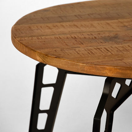 LABEL51 - Salontafel Pebble 80x80x49 cm - Rough Mangohout | Zwart Metaal