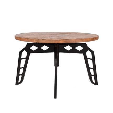 LABEL51 - Salontafel Pebble 80x80x49 cm - Rough Mangohout | Zwart Metaal