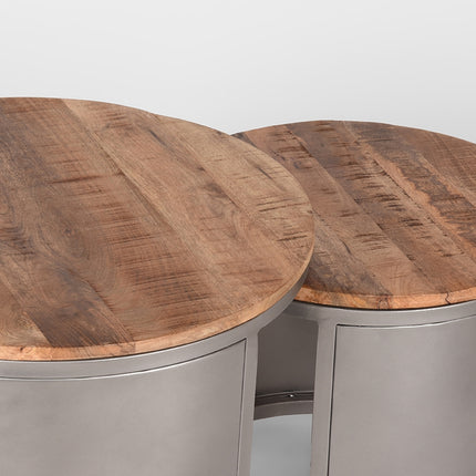 D-MAXX - Salontafel Set Bunch 60x60x45 cm - Rough Mangohout | Vintage Metaal