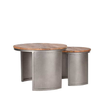 D-MAXX - Salontafel Set Bunch 60x60x45 cm - Rough Mangohout | Vintage Metaal