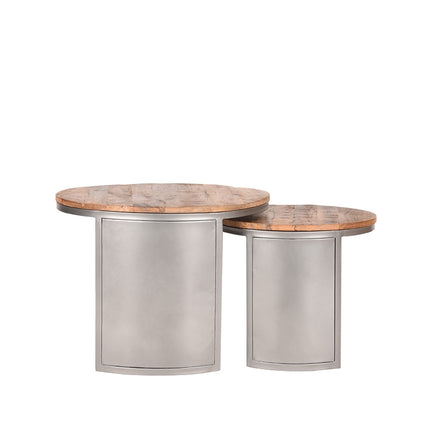 D-MAXX - Salontafel Set Bunch 60x60x45 cm - Rough Mangohout | Vintage Metaal