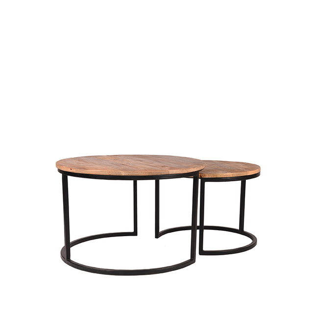 LABEL51 - Salontafel Set Double 70x70x45 cm - Rough Mangohout | Zwart Metaal