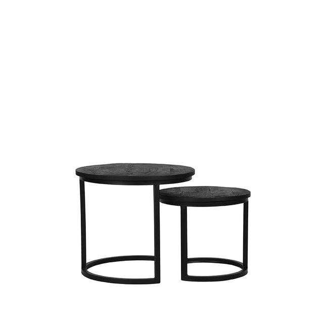 LABEL51 - Salontafel Set Duo 50x50x45 cm - Zwart Mangohout | Zwart Metaal