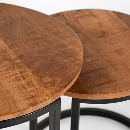 LABEL51 - Salontafel Set Duo 50x50x45 cm - Rough Mangohout | Zwart Metaal