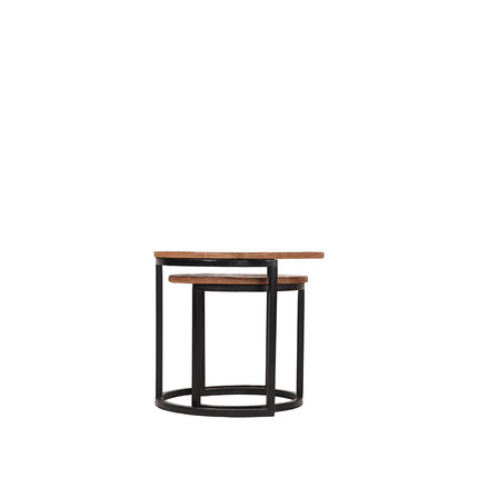 LABEL51 - Salontafel Set Duo 50x50x45 cm - Rough Mangohout | Zwart Metaal